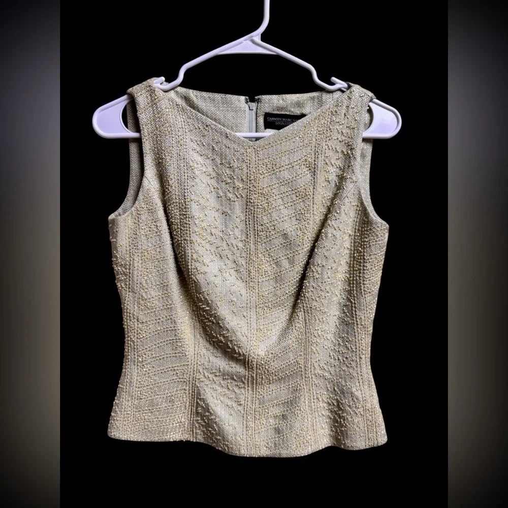 Carmen Marc Valvo Signature Sleeveless Metallic Brocade Top Size 4 - Picture 1 of 6